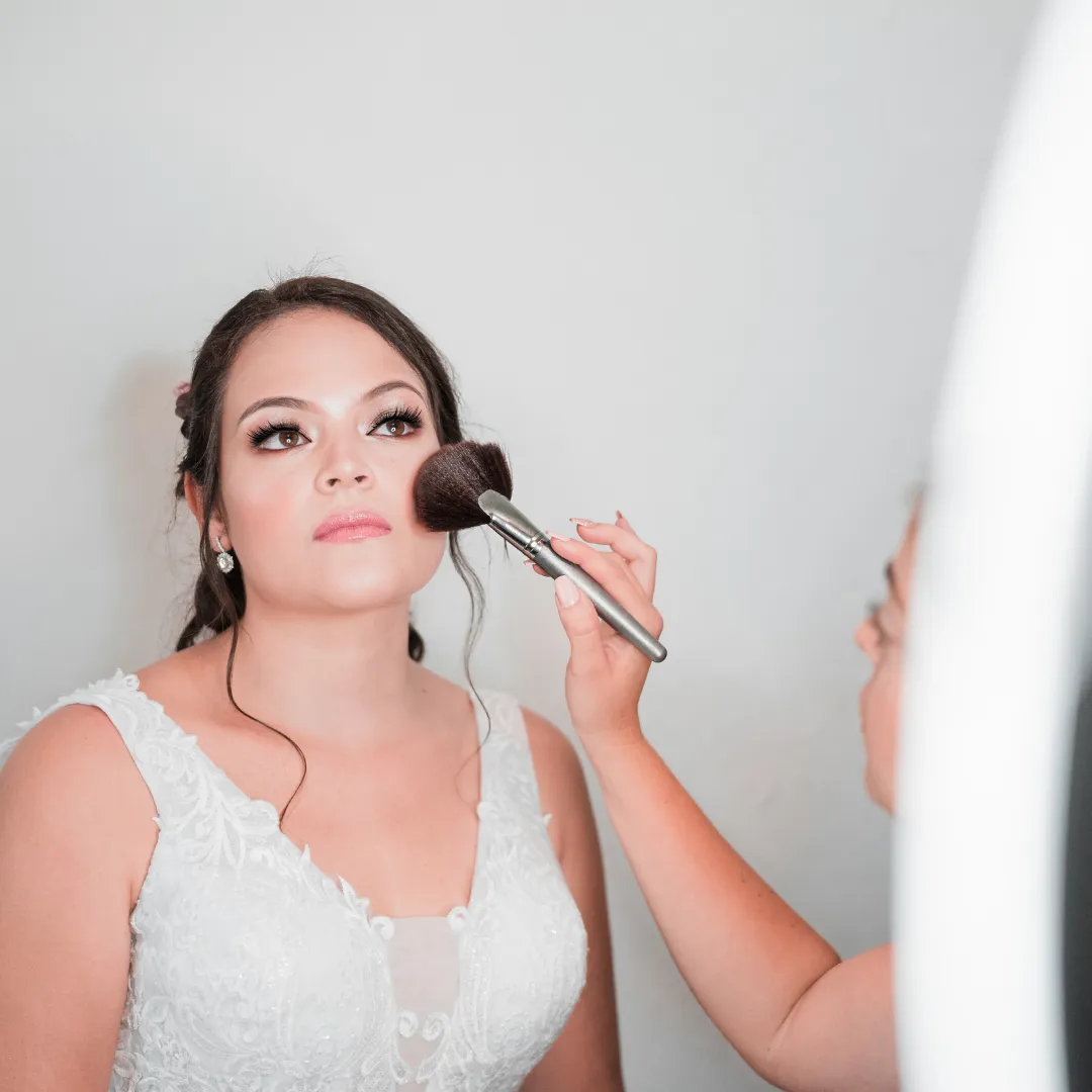 Bride getting her makeup done at Sweet Chanice Beauty Salon, Barnsley.