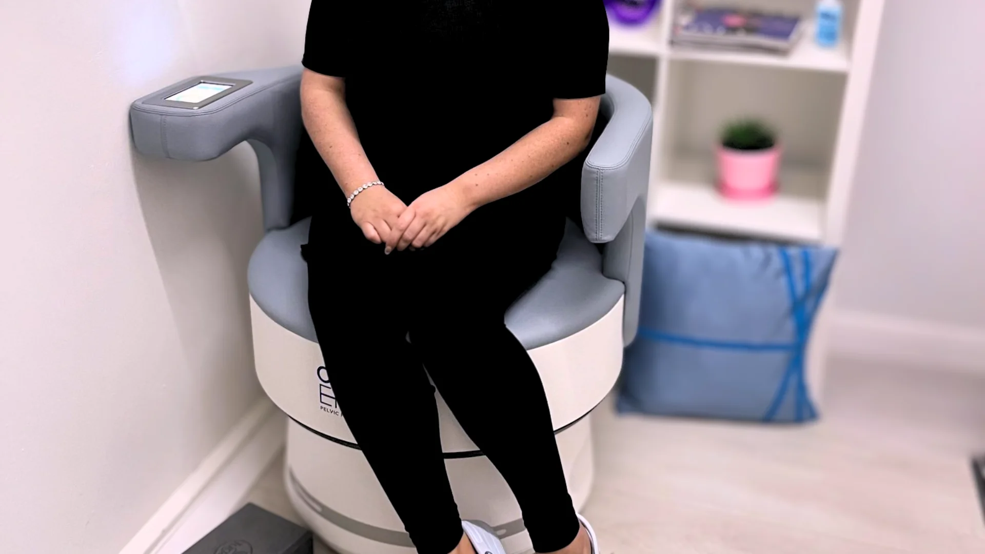 Client receiving pelvic floor treatment on Contour EMCore chair at Sweet Chanice